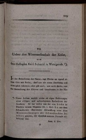 VII. Ueber den Winteraufenthalt der Käfer.