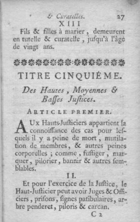 Titre cinquiéme. Des Hautes, Moyennes et Basses Justices.
