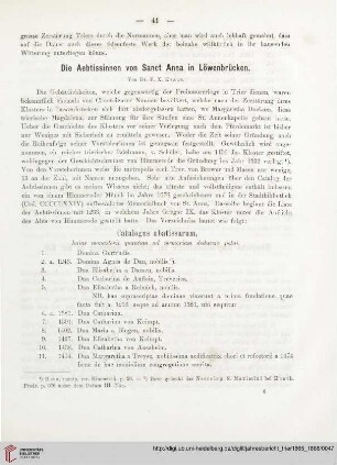 Die Aebtissinnen von Sanct Anna in Löwenbrücken