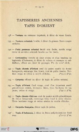 Tapisserie Anciennes Tapis D'orient (Nr. 138-154)