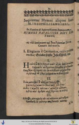 Hymni aliquot sacri M. Theophili Cangiseri.
