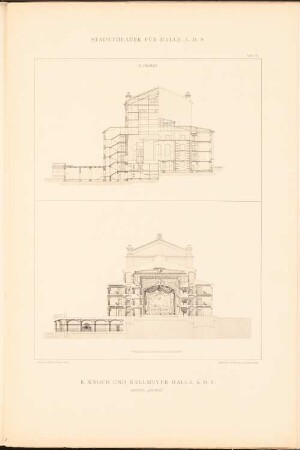 Sammelmappe hervorragender Konkurrenzentwürfe, Stadttheater für Halle/Saale, H. 9, Berlin 1885: Projekt II, Querschnitte