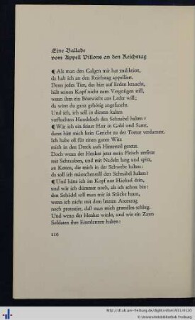 Eine Ballade vom Appell Villons an den Reichstag.