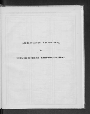 Alphabetische Nachweisung der vorkommenden Einfuhr-Artikel