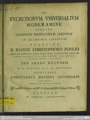 De Excretionum Universalium Moderamine