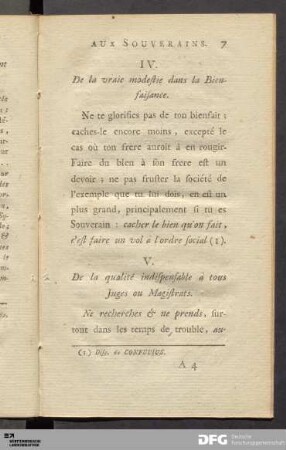 V. De la qualité indispensable à tous Juges ou Magistrats.