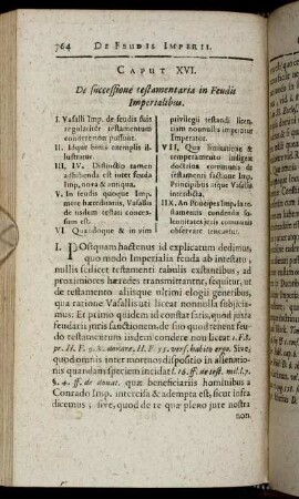 Caput XVI. De successione testamentaria in Feudis Imperialibus.