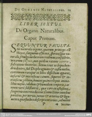 Liber Sextus. De Organis Naturalibus
