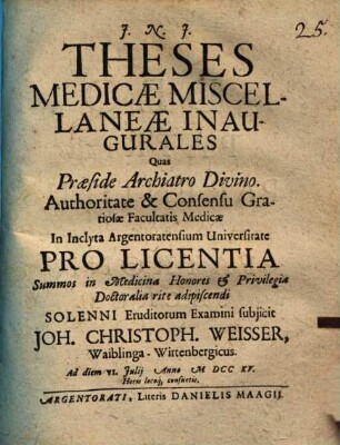 Theses Medicæ Miscellaneæ Inaugurales