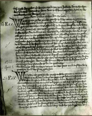 Urkunde I. 4. 1352 Abschrift Ende 15. Jh.