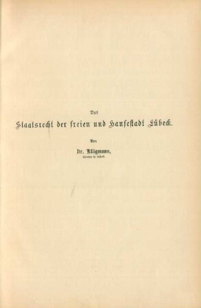Das Staatsrecht der freien und Hansestadt Lübeck