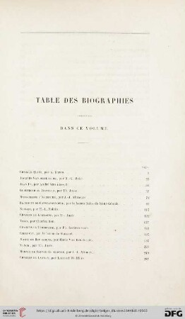Table des biographies contenues dans ce volume