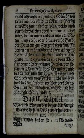 Das II. Capitel. Wie sich Ehegatten beym Anfange ihres Ehestandes zuverhalten.