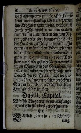 Das II. Capitel. Wie sich Ehegatten beym Anfange ihres Ehestandes zuverhalten.