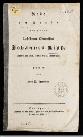 Rede am Grabe des Herrn Tuchscheerer-Obermeisters Johannes Lipp : gestorben den 10ten, beerdigt den 13. Junius 1824