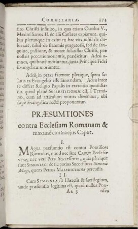 Præsumtiones contra Ecclesiam Romanam & maximè contra ejus Caput.