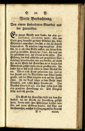 Vierte Beobachtung. Von einem sonderbaren Blutfluß aus der Harnröhre