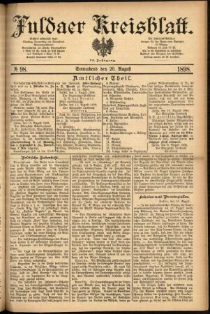 Erste Ausgabe vom Samstag, den 20. August 1898.