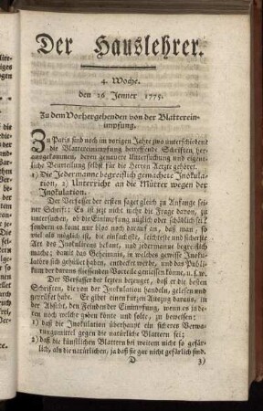 4. Woche, d. 26. Jenner 1775