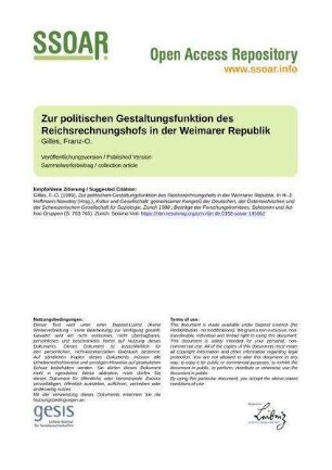 Zur politischen Gestaltungsfunktion des Reichsrechnungshofs in der Weimarer Republik