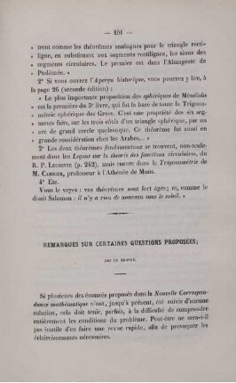 Remarques sur certaines questions proposées.