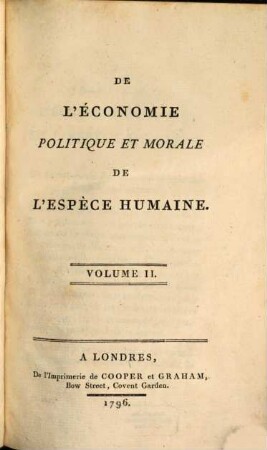 De L' Économie Politique Et Morale De L'Espèce Humaine, 2