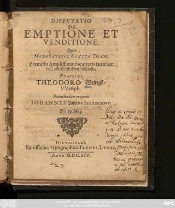 Disputatio De Emptione Et Venditione