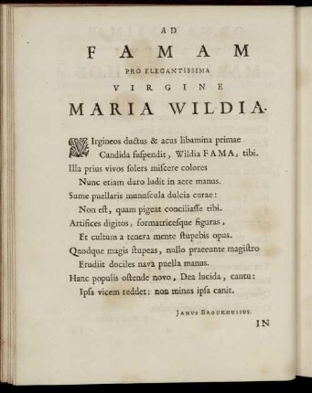 Ad Famam Pro Elegantissima Virgine Maria Wildia