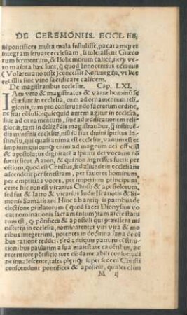 De magistratibus ecclesiae. Cap. LXI. - De plebeis aulicis. Cap. LXX.