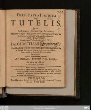 Disputatio Iuridica De Tutelis