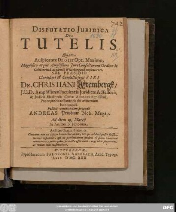 Disputatio Iuridica De Tutelis