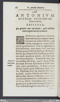 Ad Antonium Acunam, Episcopum Zamorensem, Epistola: qua grauiter eum reprehendit, quod rebellium contra regem ducem se præbuerit