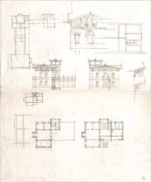Voit, August von; Villa - Grundrisse, Ansichten, Details