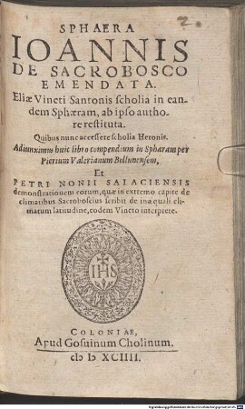 Sphaera Ioannis de Sacrobosco emendata