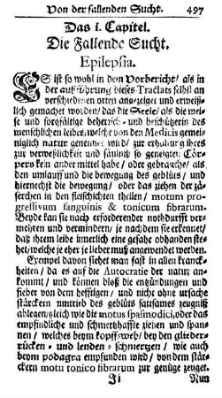 Das I. Capitel. Die Fallende Sucht. Epilepsia.
