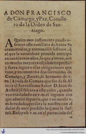 A Don Francisco de Camargo…