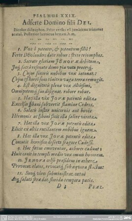 Psalmus XXIX. Adferte Domino filii Dei