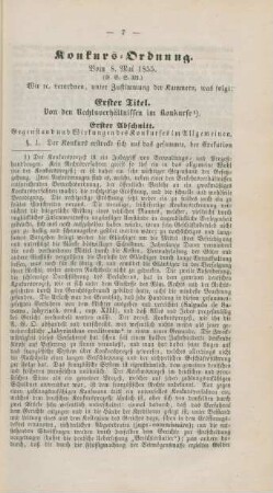 Konkurs-Ordnung. Vom 8. Mai 1855.