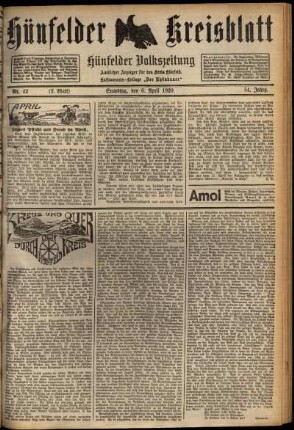 Zweite Ausgabe vom Samstag, den 06. April 1929.