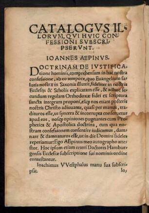 Catalogus Illorum, Qui Huic Confessioni Subscripserunt.