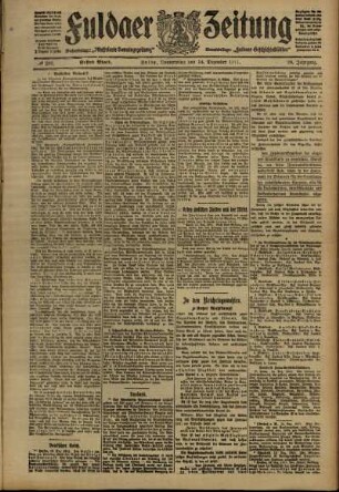 Erste Ausgabe vom Donnerstag, den 14. Dezember 1911.