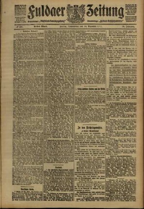 Erste Ausgabe vom Donnerstag, den 14. Dezember 1911.