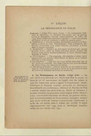 Ve leçon La Renaissance en Italie