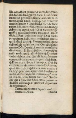 Tertio videbimus expositionem orationis Dominicae.