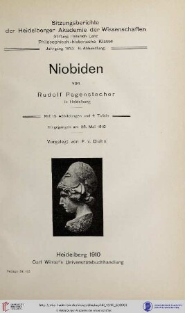 1910, 6. Abhandlung: Sitzungsberichte der Heidelberger Akademie der Wissenschaften, Philosophisch-Historische Klasse: Niobiden