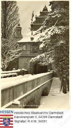 Darmstadt, Schloss / Nordeingang mit Schnee