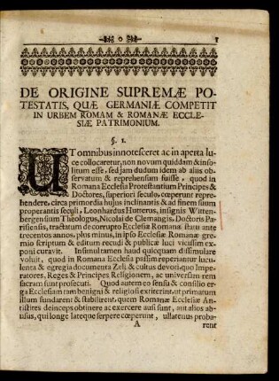 De Origine Supremae Potestatis, Quae Germaniae Competit In Urbem Romam & Romanae Ecclesiae Patrimonium