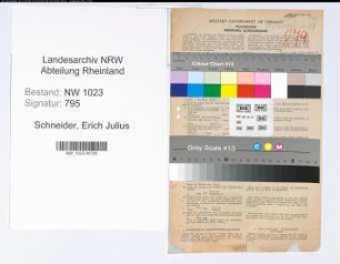 Entnazifizierung Erich Julius Schneider , geb. 30.10.1913 (Bankangestellter)