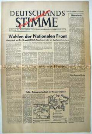 Wochenzeitung der Nationalen Front "Deutschlands Stimme" zu den Wahlen der Nationalen Front