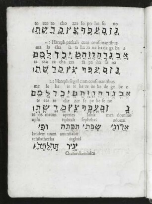 ... Hateph pathah cum consonantibus.Textseite aus: Euchirdion poetarum clarissimorum von Nikolaus Marschalk. Buchdruck, 20,6 x 14,6 cm, 1502. Sächsische Landesbibliothek - Staats- und Universitätsbibliothek Dresden (SLUB) Lit.Rom.A.300 (im Original Blattfolge rückwärts laufend)